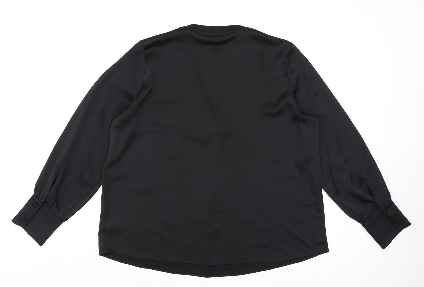 Dunnes Women Black V-Neck Long Sleeve Basic Blouse L
