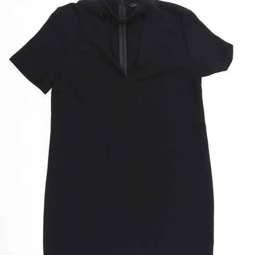 Zara Women Black Short Sleeve V-Neck Shift Dress Size 12