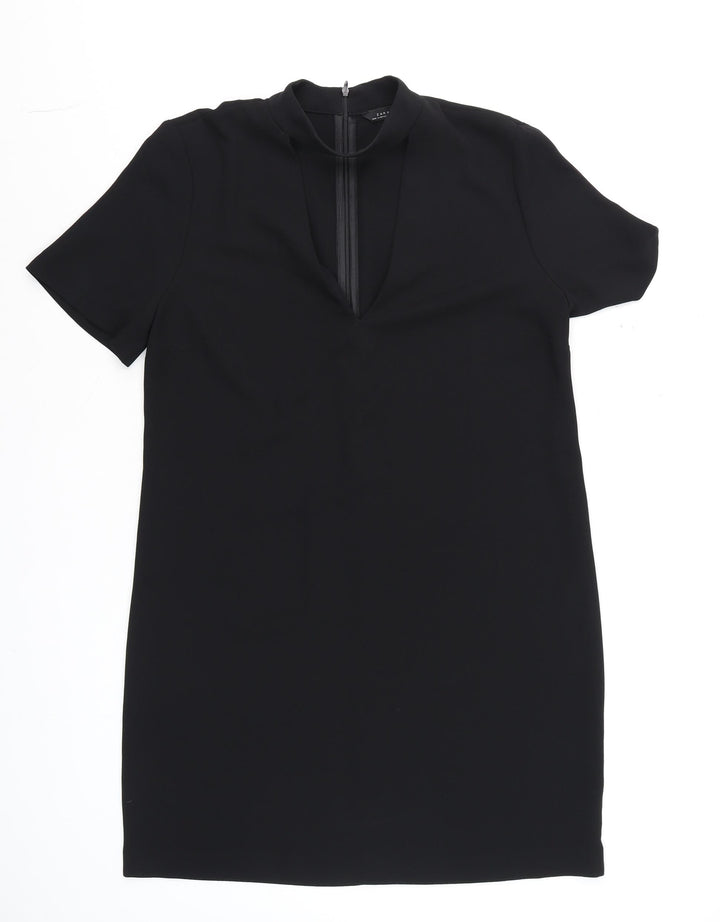 Zara Women Black Short Sleeve V-Neck Shift Dress Size 12