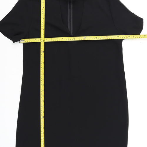 Zara Women Black Short Sleeve V-Neck Shift Dress Size 12