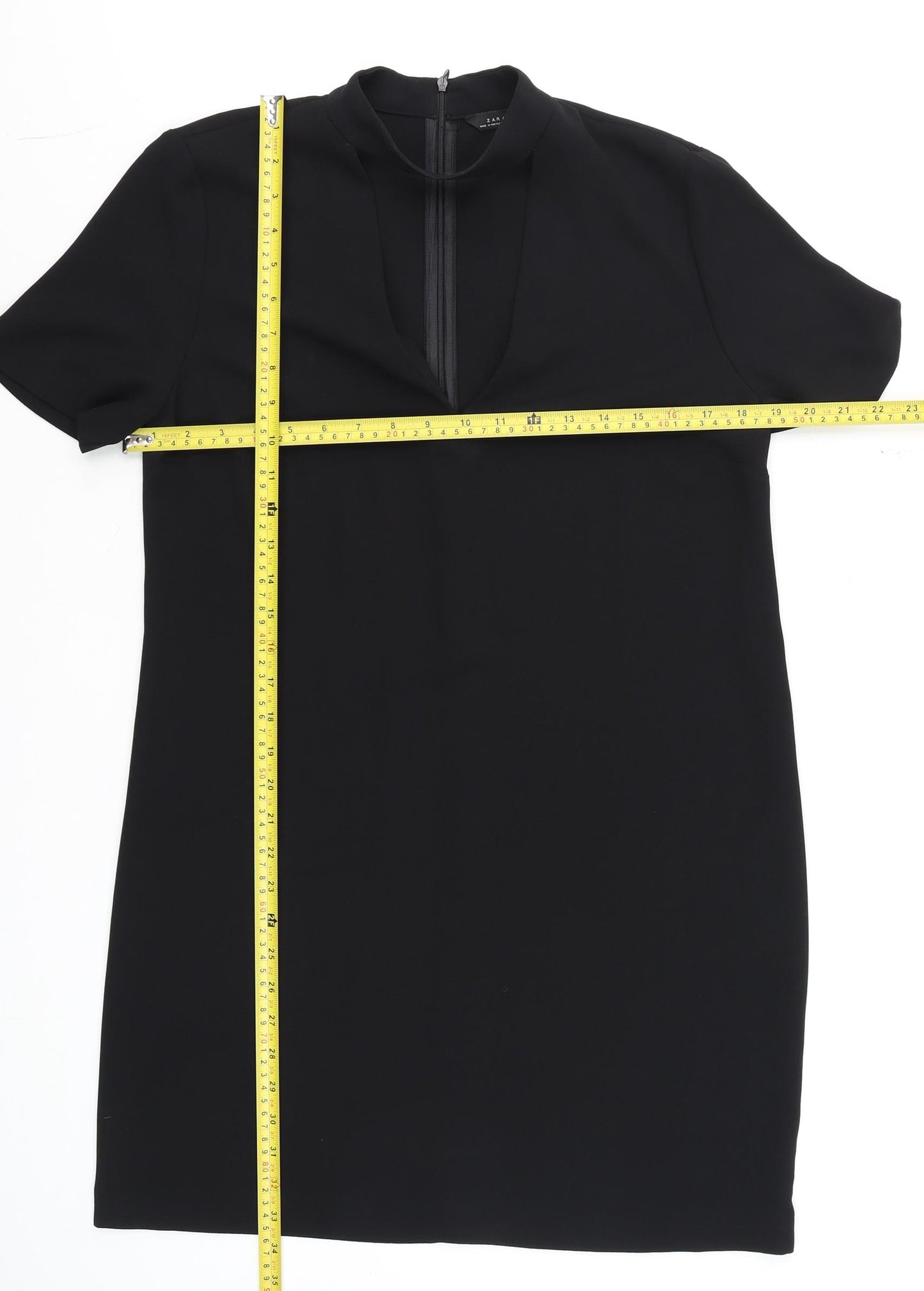Zara Women Black Short Sleeve V-Neck Shift Dress Size 12