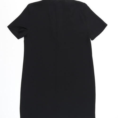 Zara Women Black Short Sleeve V-Neck Shift Dress Size 12