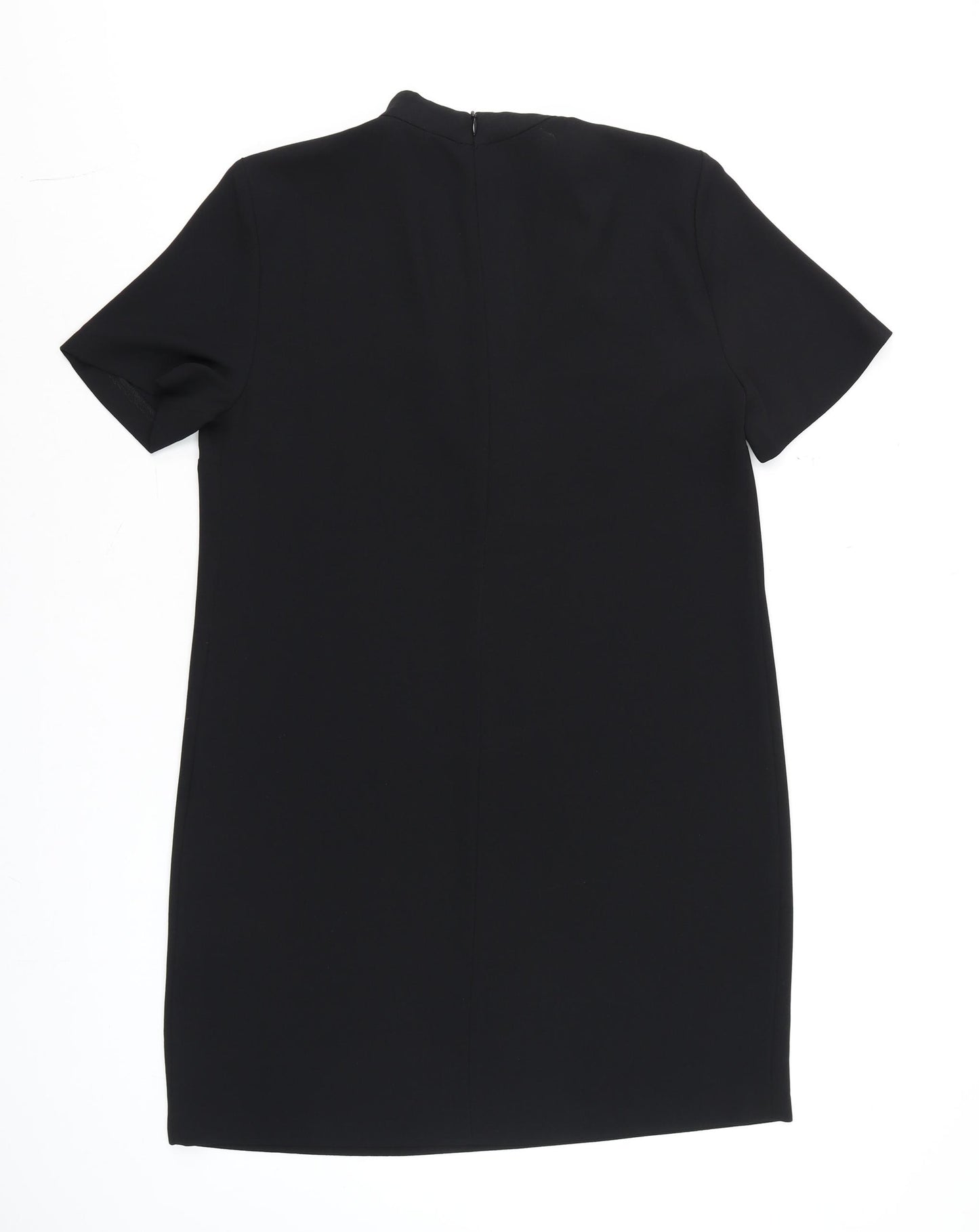 Zara Women Black Short Sleeve V-Neck Shift Dress Size 12