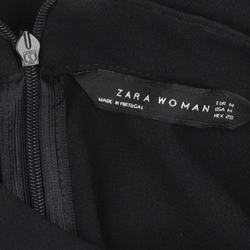 Zara Women Black Short Sleeve V-Neck Shift Dress Size 12