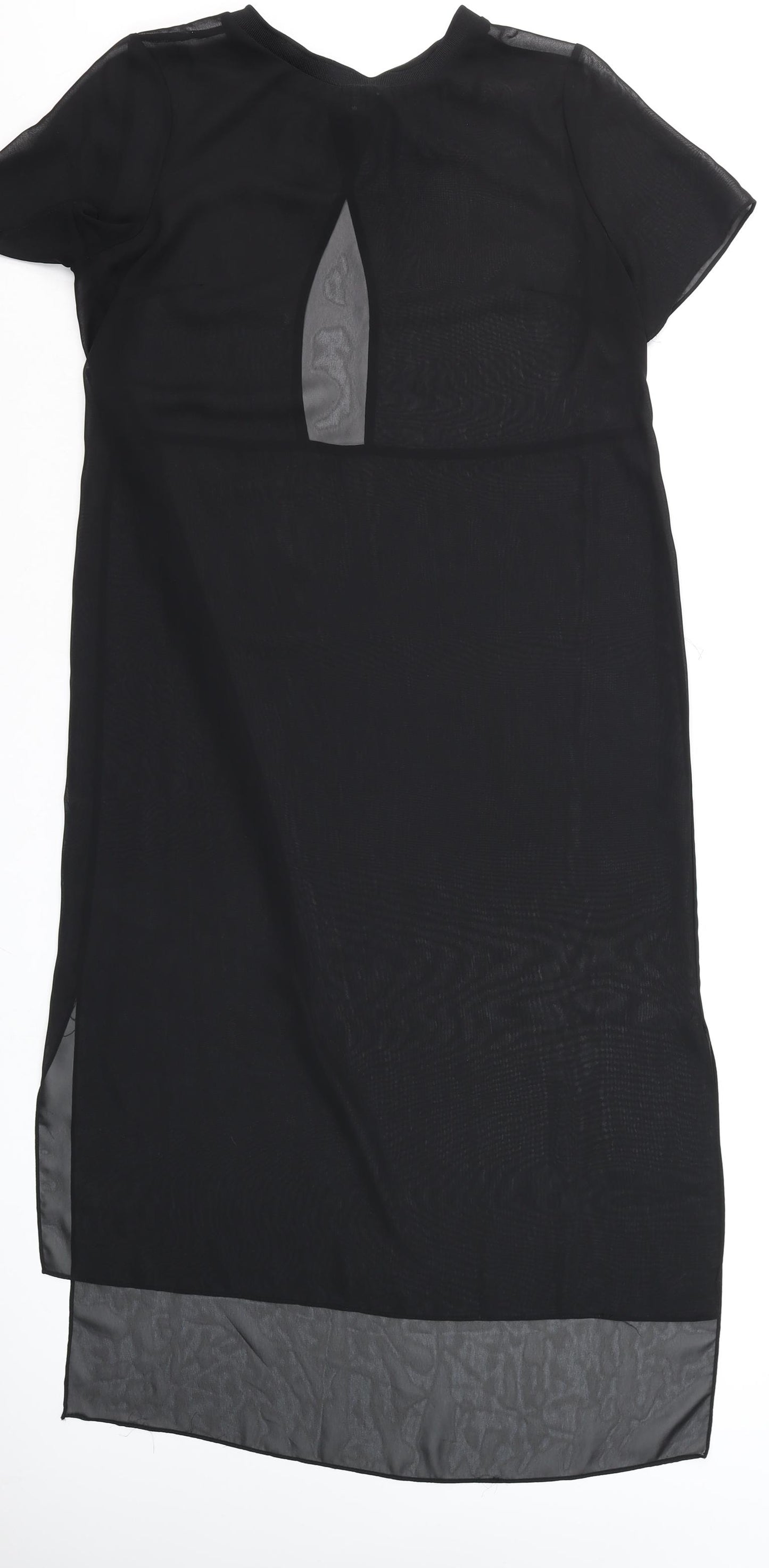 River Island Women’s Black Sheer Tunic Blouse Size 10 Short Sleeve