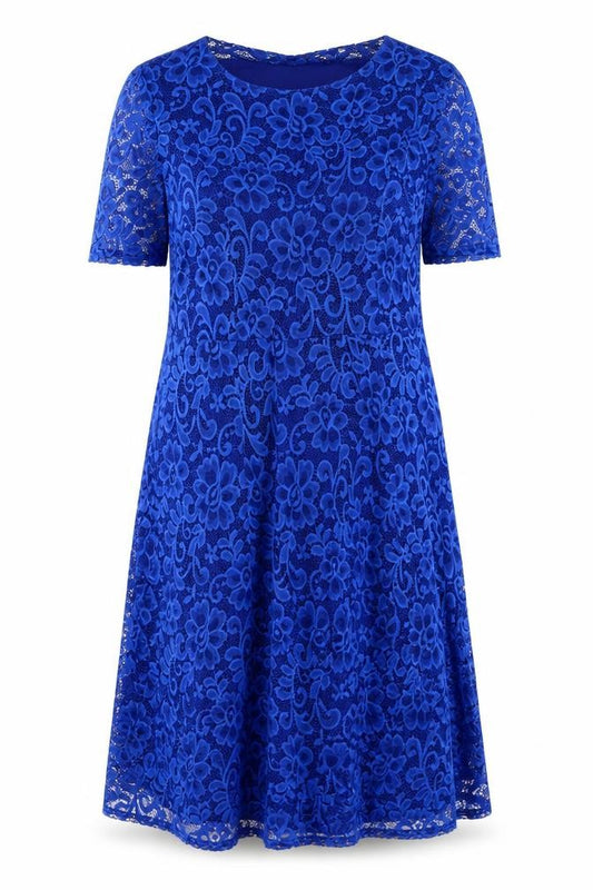 Front view of Annabelle Women's Blue Lace Bodycon Dress UK 18 Knee Length
