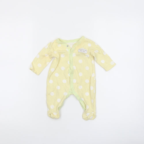 George Unisex Baby Yellow Polka Dot Cotton Babygrow 0-3 Months
