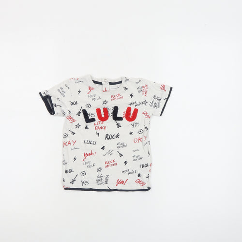 LuluCastagnette Unisex Baby White Rock Print Cotton T-Shirt 24 Months