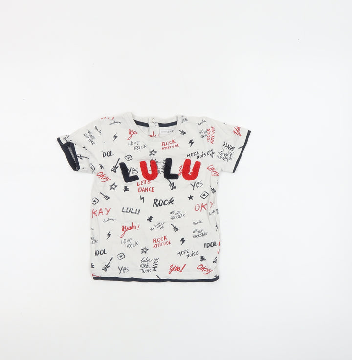 LuluCastagnette Unisex Baby White Rock Print Cotton T-Shirt 24 Months