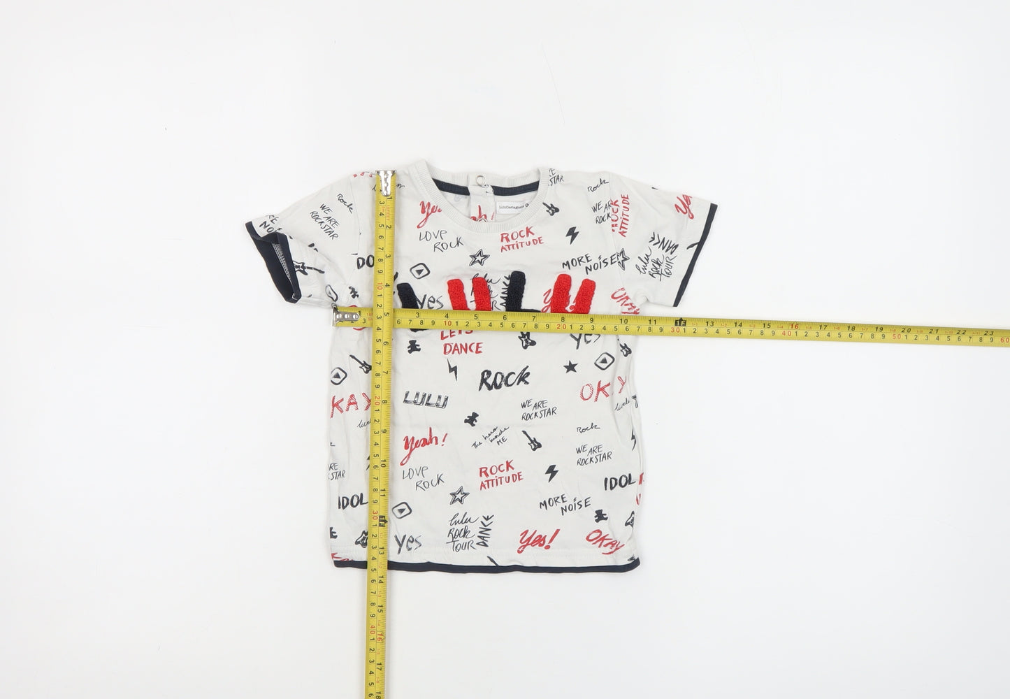 LuluCastagnette Unisex Baby White Rock Print Cotton T-Shirt 24 Months