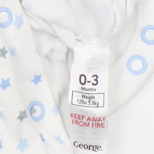 George Unisex Baby White Star Print Babygrow 0-3 Months Long Sleeve