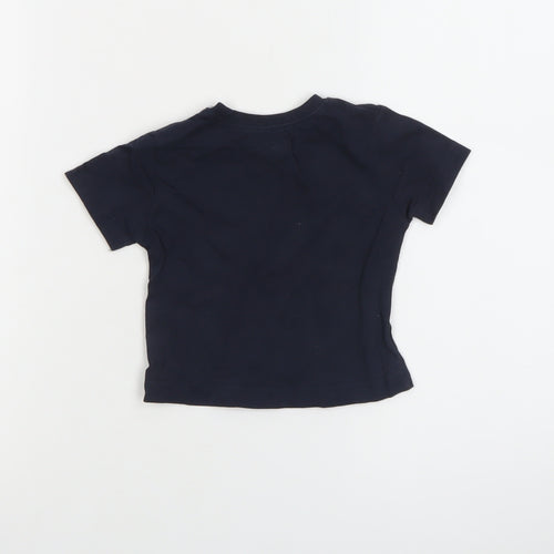 Little Lads Boys Black Space Cat Graphic Short Sleeve Cotton T-Shirt 18-24M