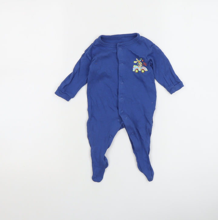 Dunnes Blue Animal Car Embroidered Babygrow 0-3 Months Unisex Cotton