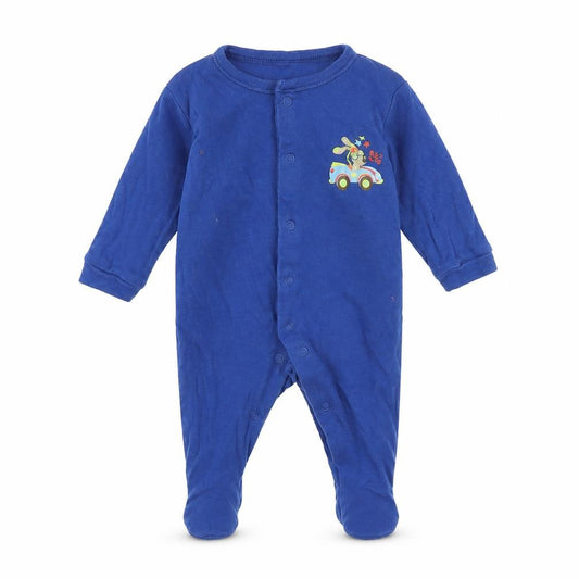 Dunnes Blue Animal Car Embroidered Babygrow 0-3 Months Unisex Cotton