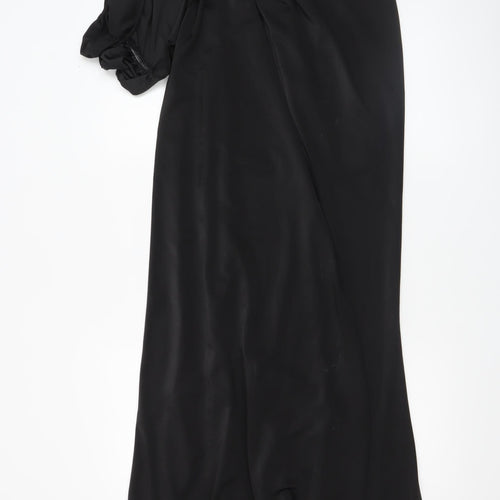 Miss Ord Women's Black XS One Shoulder Long Satin Mermaid Dress