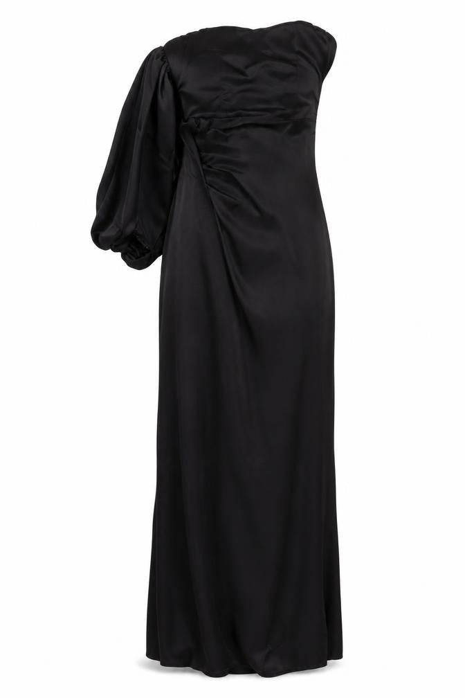 Miss Ord Women's Black XS One Shoulder Long Satin Mermaid Dress