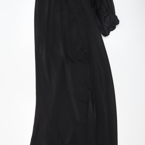 Miss Ord Women's Black XS One Shoulder Long Satin Mermaid Dress