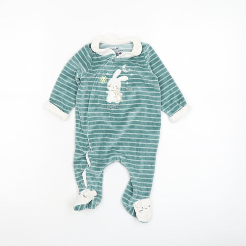 Sergent Major Green Striped Bunny Babygrow Unisex 4M Velour Long Sleeve