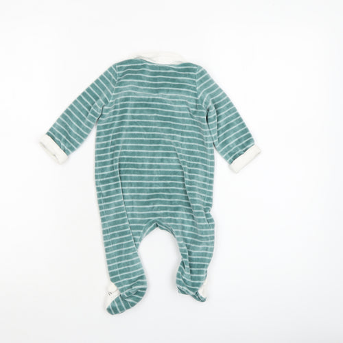Sergent Major Green Striped Bunny Babygrow Unisex 4M Velour Long Sleeve