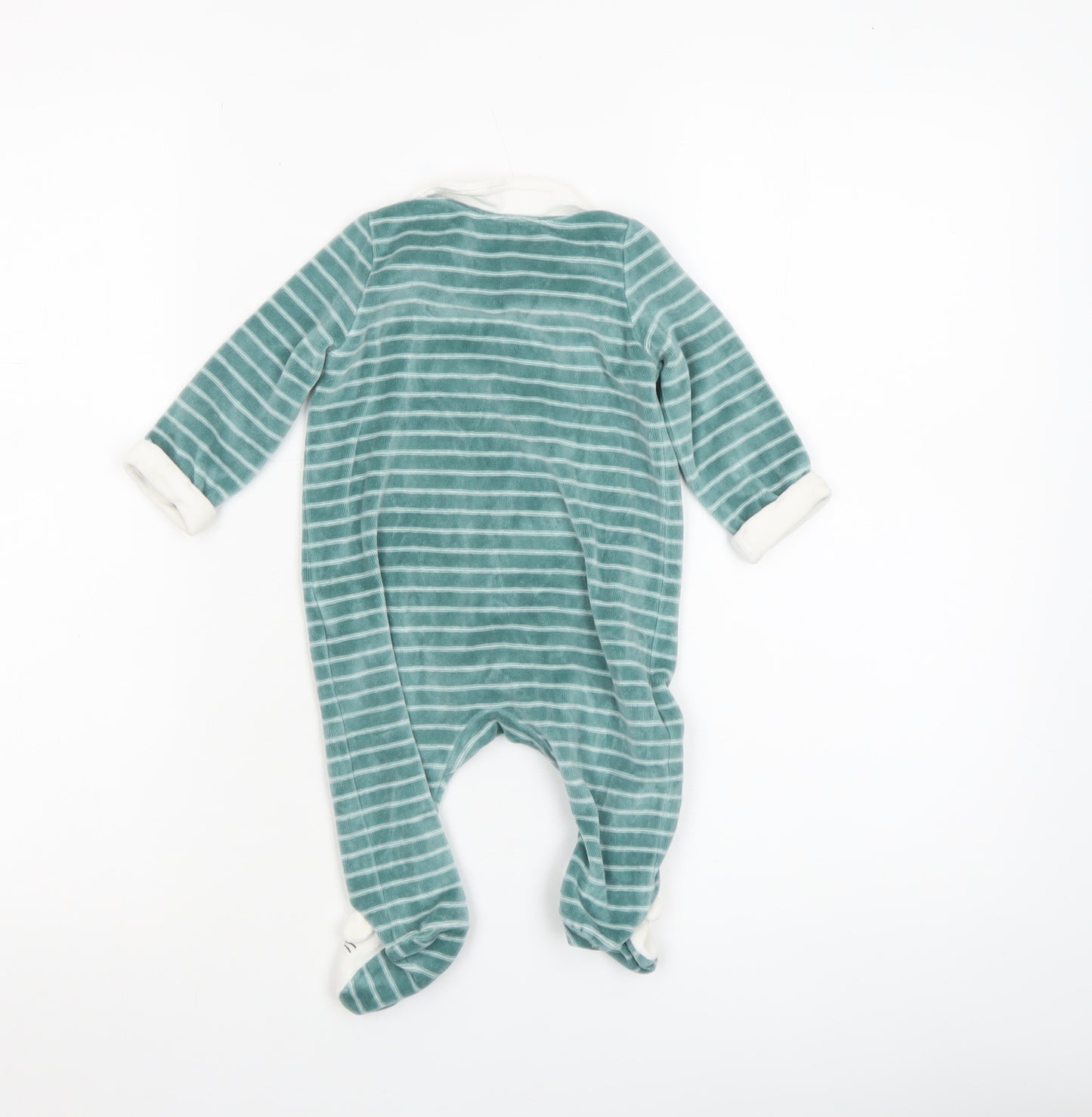 Sergent Major Green Striped Bunny Babygrow Unisex 4M Velour Long Sleeve