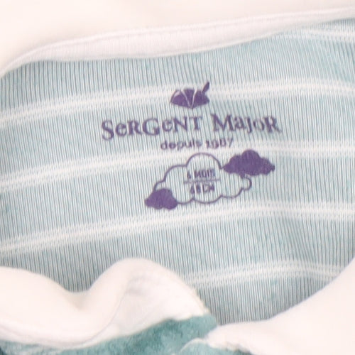 Sergent Major Green Striped Bunny Babygrow Unisex 4M Velour Long Sleeve