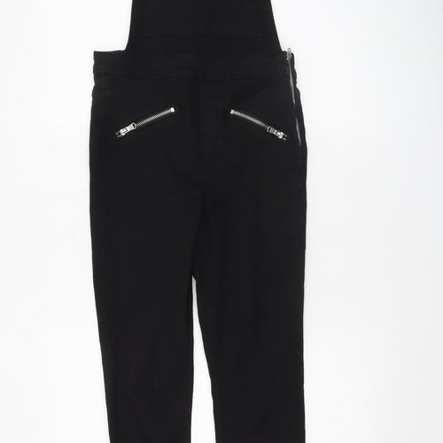 H&M Divided Women's Black Dungaree Jumpsuit UK 6 Zip Detail Skinny Fit