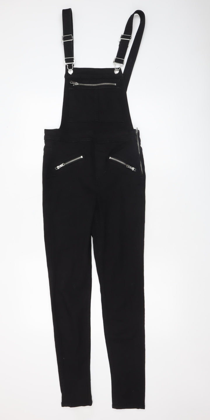 H&M Divided Women's Black Dungaree Jumpsuit UK 6 Zip Detail Skinny Fit