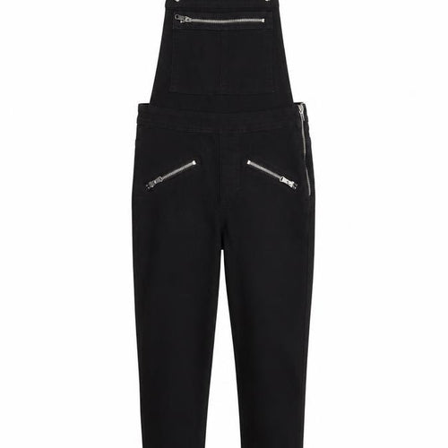 H&M Divided Women's Black Dungaree Jumpsuit UK 6 Zip Detail Skinny Fit