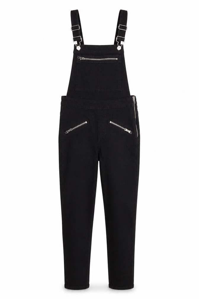 H&M Divided Women's Black Dungaree Jumpsuit UK 6 Zip Detail Skinny Fit