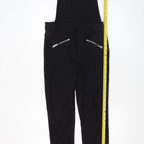 H&M Divided Women's Black Dungaree Jumpsuit UK 6 Zip Detail Skinny Fit