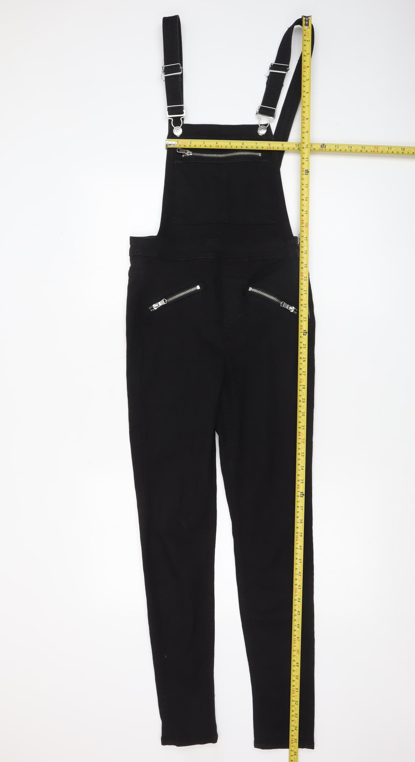 H&M Divided Women's Black Dungaree Jumpsuit UK 6 Zip Detail Skinny Fit