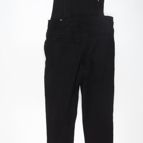 H&M Divided Women's Black Dungaree Jumpsuit UK 6 Zip Detail Skinny Fit