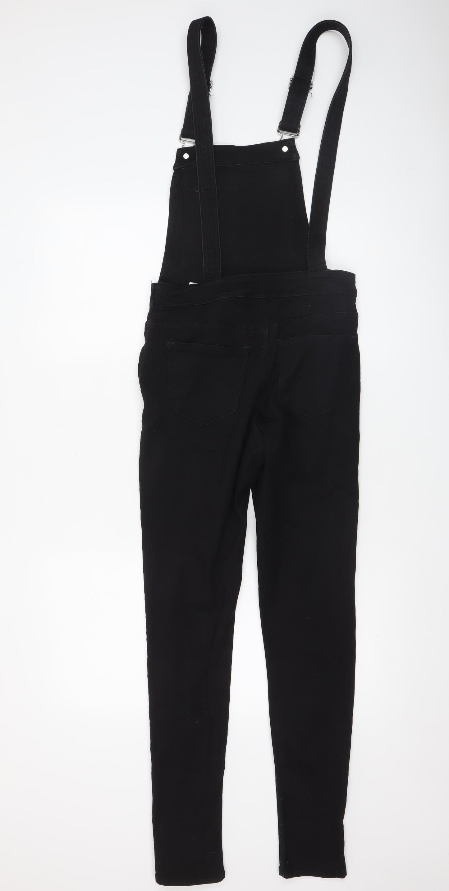 H&M Divided Women's Black Dungaree Jumpsuit UK 6 Zip Detail Skinny Fit