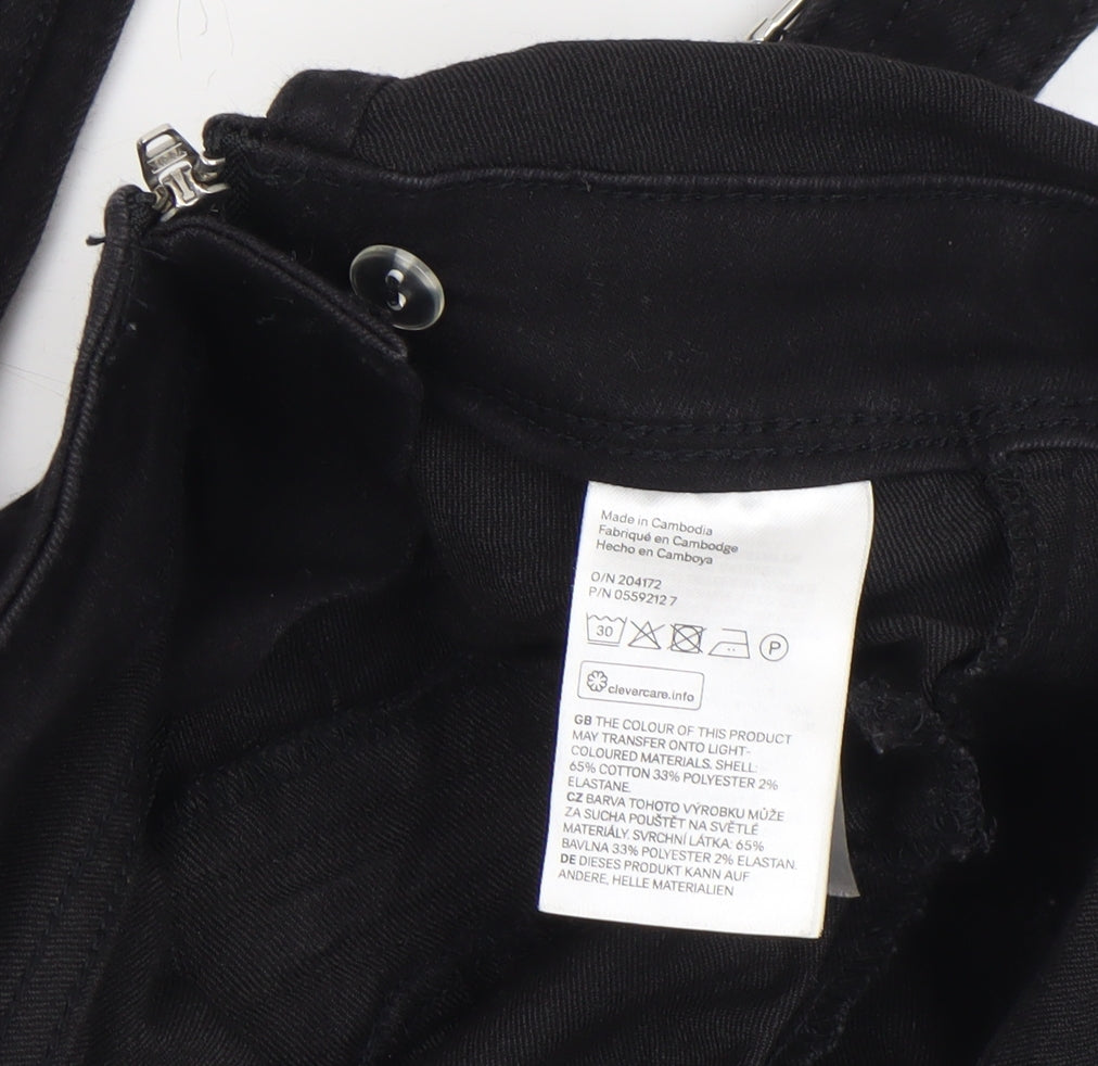 H&M Divided Women's Black Dungaree Jumpsuit UK 6 Zip Detail Skinny Fit
