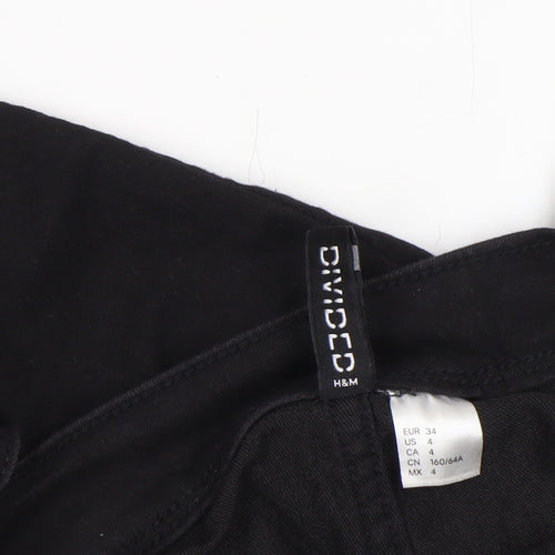 H&M Divided Women's Black Dungaree Jumpsuit UK 6 Zip Detail Skinny Fit