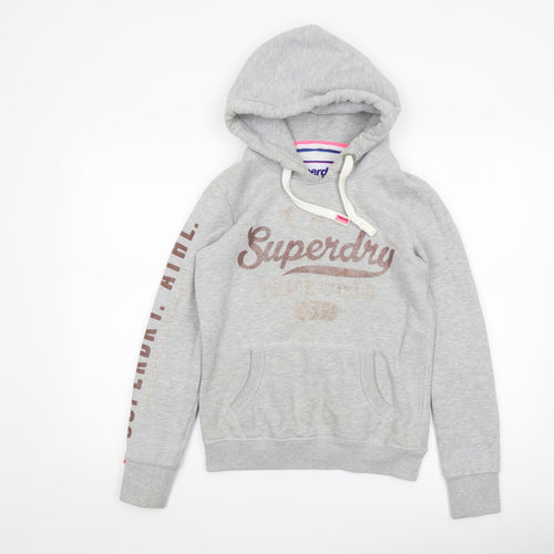 Superdry Womens Grey Pullover Hoodie Size UK 10 Track & Field Logo