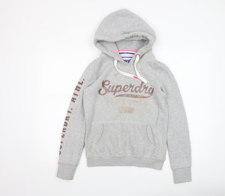Superdry Womens Grey Pullover Hoodie Size UK 10 Track & Field Logo