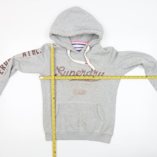 Superdry Womens Grey Pullover Hoodie Size UK 10 Track & Field Logo