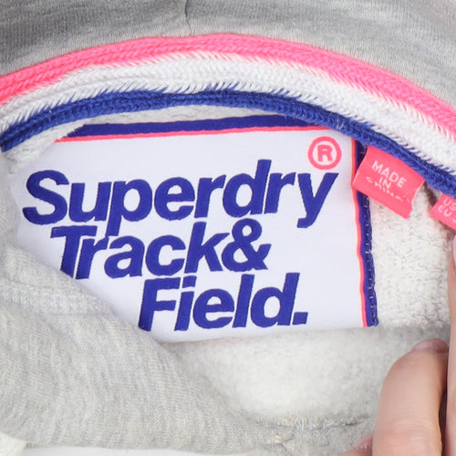 Superdry Womens Grey Pullover Hoodie Size UK 10 Track & Field Logo