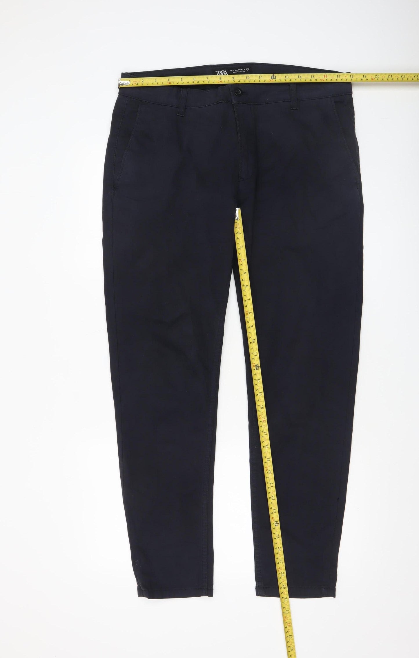 Zara Men's Navy Blue Chino Trousers Size M Slim Fit Cotton Blend