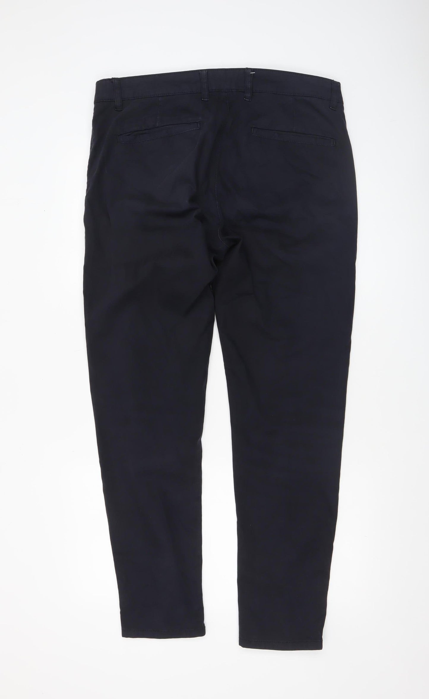 Zara Men's Navy Blue Chino Trousers Size M Slim Fit Cotton Blend