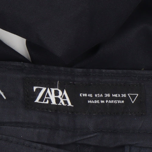Zara Men's Navy Blue Chino Trousers Size M Slim Fit Cotton Blend