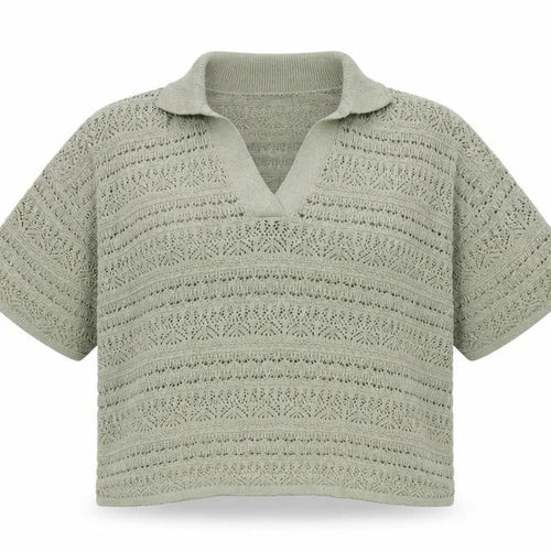 Gallery Womens Beige Open Knit V-Neck Short Sleeve Jumper Size XL