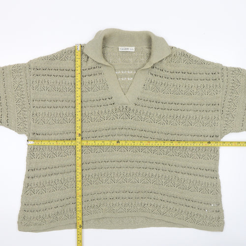 Gallery Womens Beige Open Knit V-Neck Short Sleeve Jumper Size XL