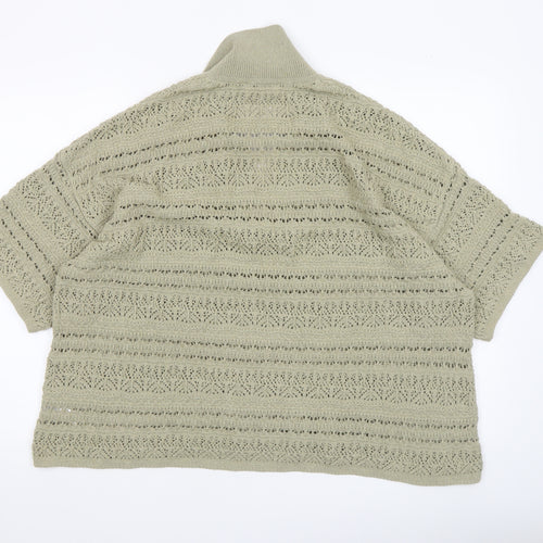 Gallery Womens Beige Open Knit V-Neck Short Sleeve Jumper Size XL