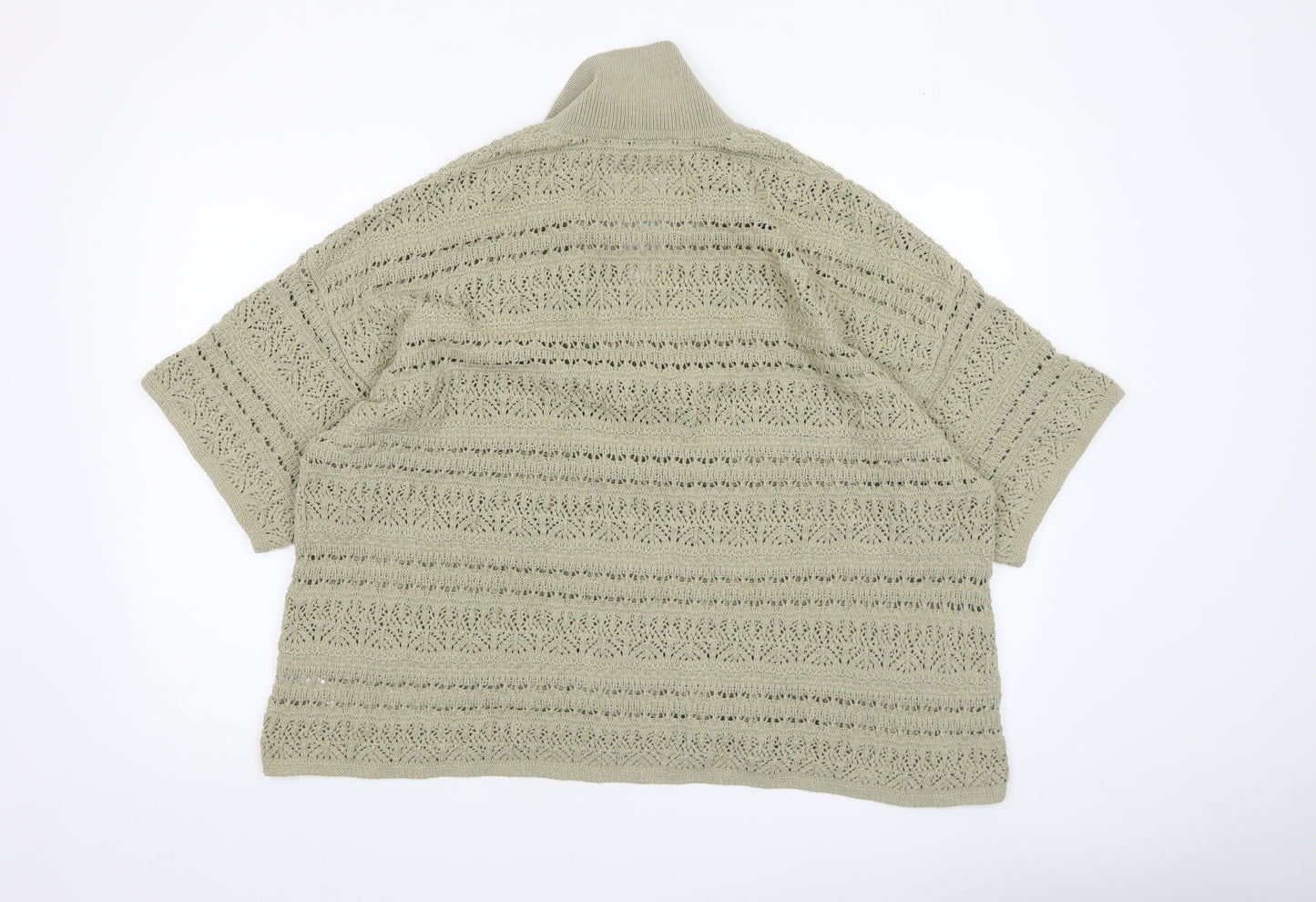 Gallery Womens Beige Open Knit V-Neck Short Sleeve Jumper Size XL