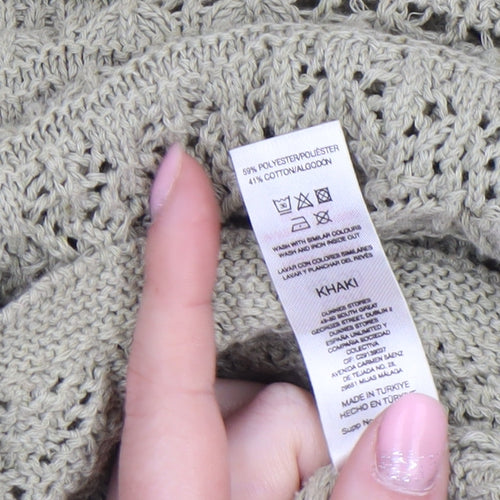 Gallery Womens Beige Open Knit V-Neck Short Sleeve Jumper Size XL