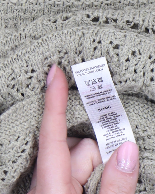 Gallery Womens Beige Open Knit V-Neck Short Sleeve Jumper Size XL