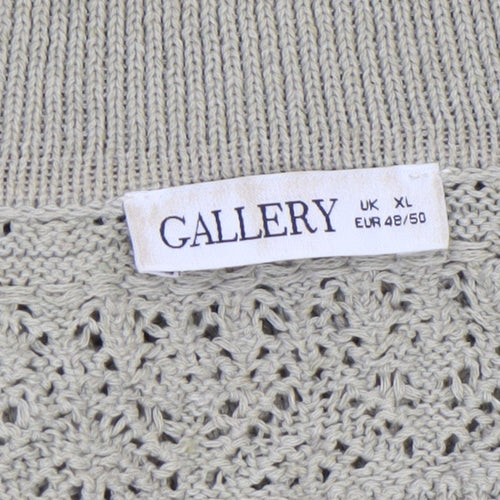 Gallery Womens Beige Open Knit V-Neck Short Sleeve Jumper Size XL