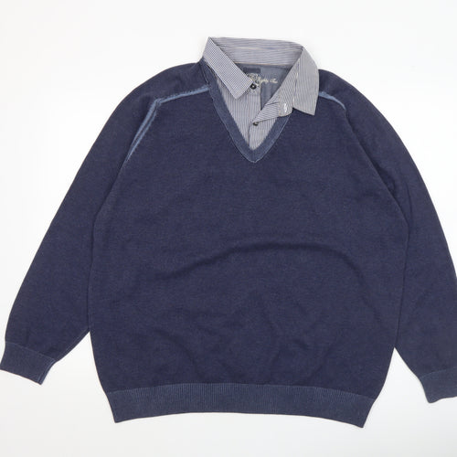 Next Men’s Blue Cotton V-Neck Pullover Jumper Size L Regular Fit